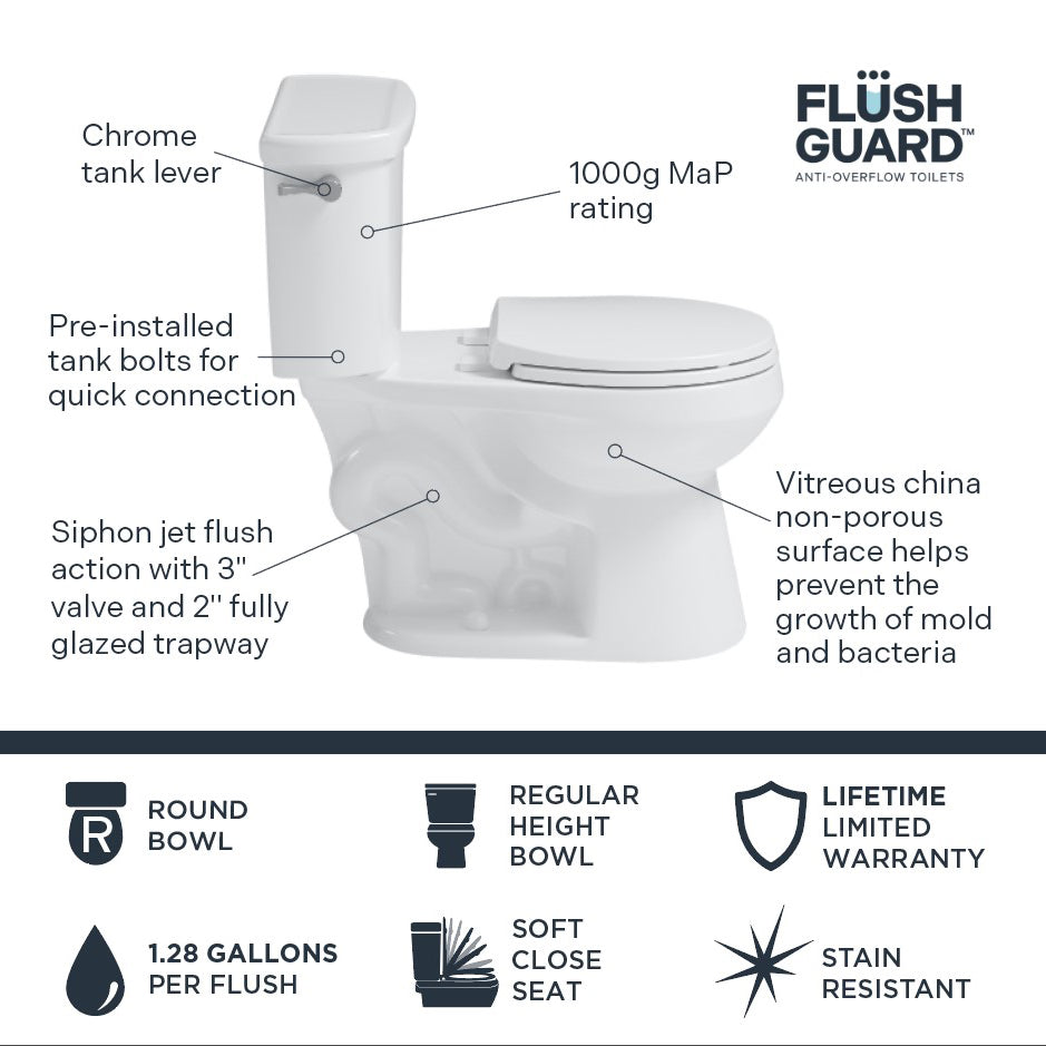 Easley™ 2-Piece 1.28 GPF White Round Toilet