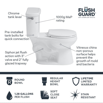 Easley™ 2-Piece 1.28 GPF White Round Toilet